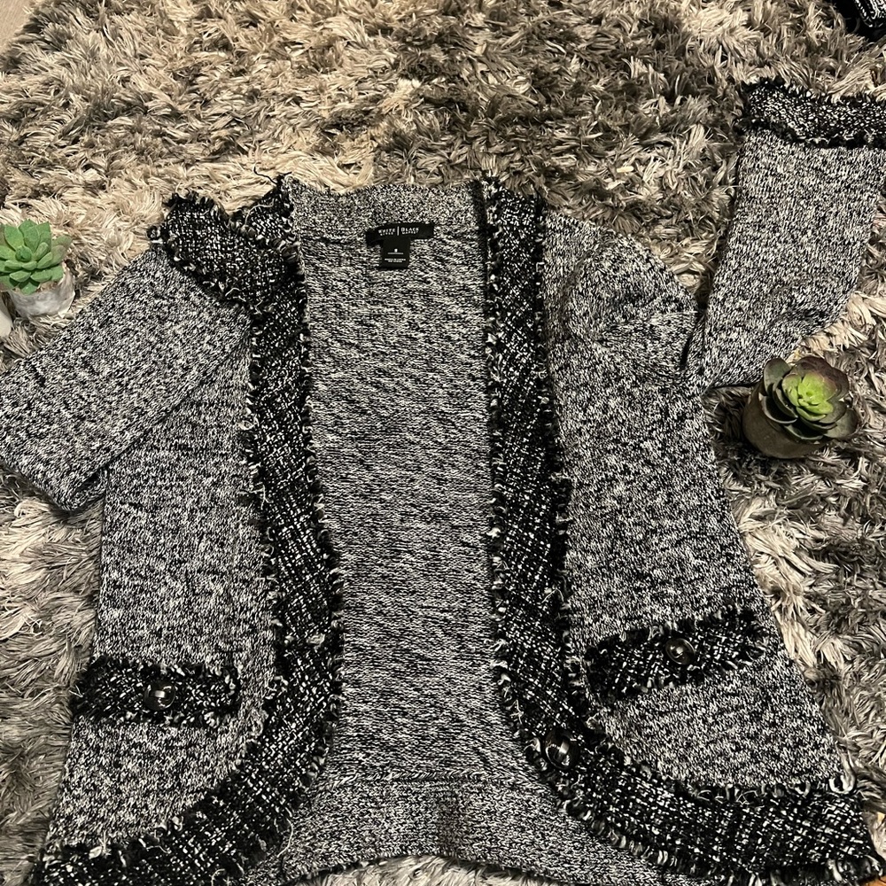 White House Black Market Black and Gray Cardigan Sweater
